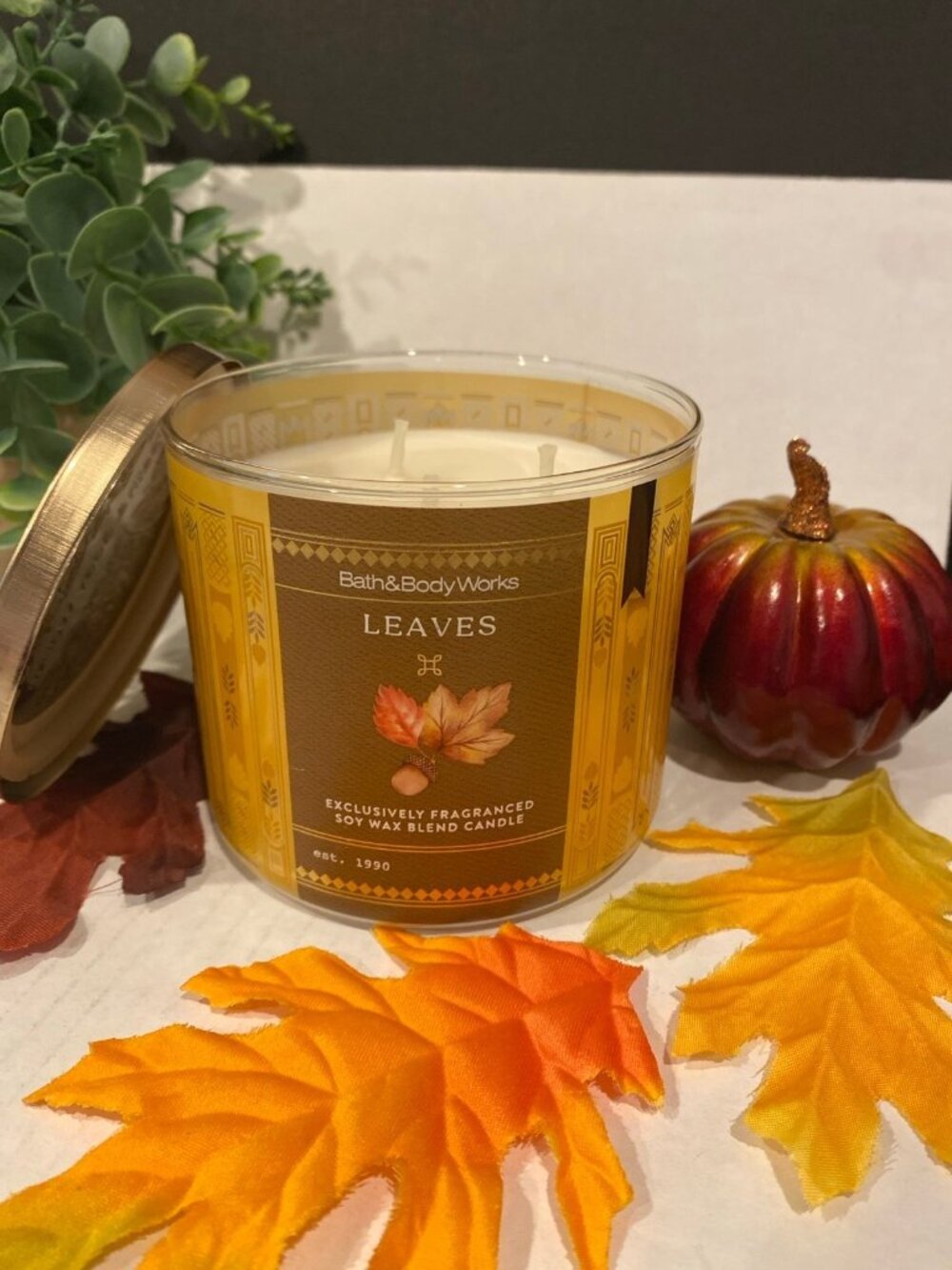 Bath & Body Works “Leaves” NEW 3 Wick Candle